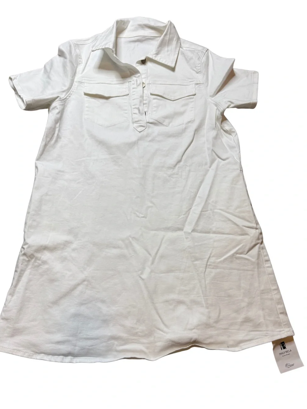 NWT White Denim Inspired Shirt Dress XL Collared A-Line Mini Dress - Picture 2 of 5
